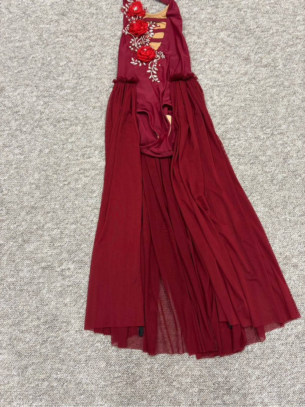 Women's Burgundy Floral Appliqué Dance Costume
